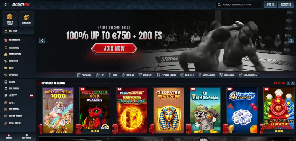 Glorion Casino homepage
