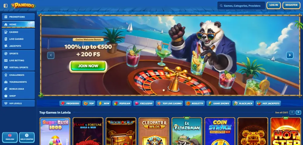 Pandido Casino homepage