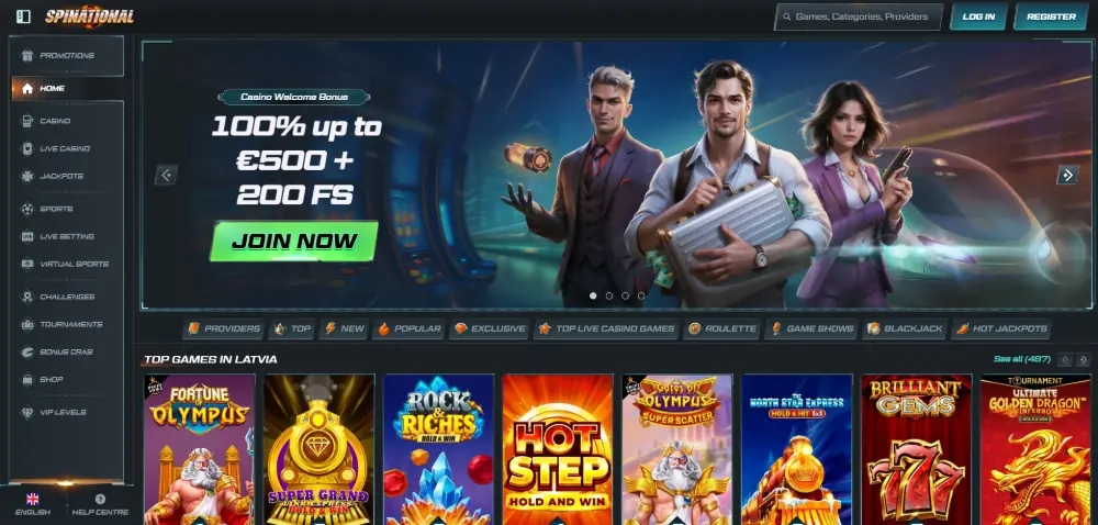 Spinational Casino homepage