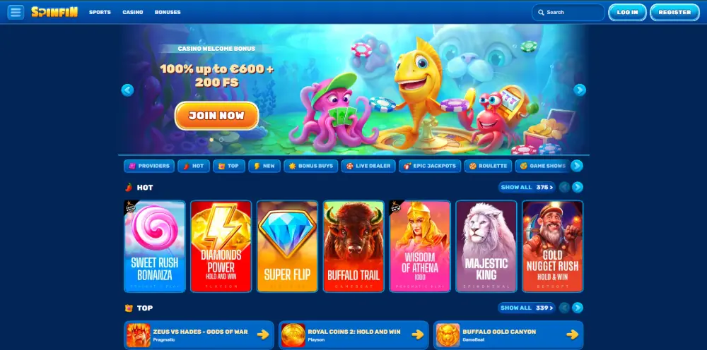 Spinfin Casino homepage